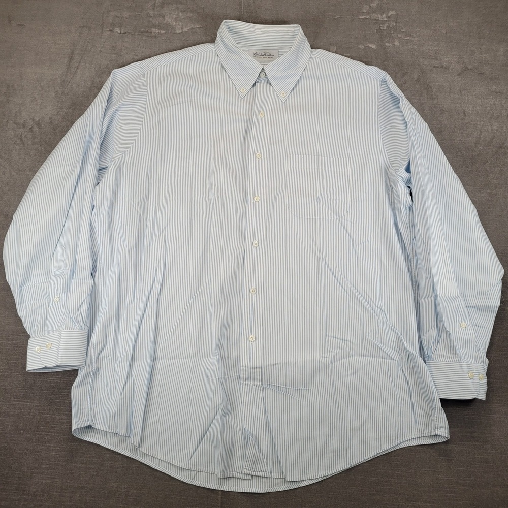 Brooks Brothers Mens‎ Light Blue Stripe 17 34/35 Cotton Button Down Shirt Preppy